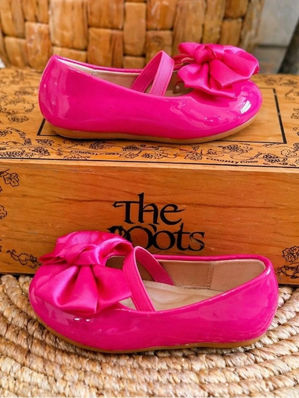 New Boutique Toddler Girl Dress Shoes Pink Bow Front Comfort Padding Size 6.5